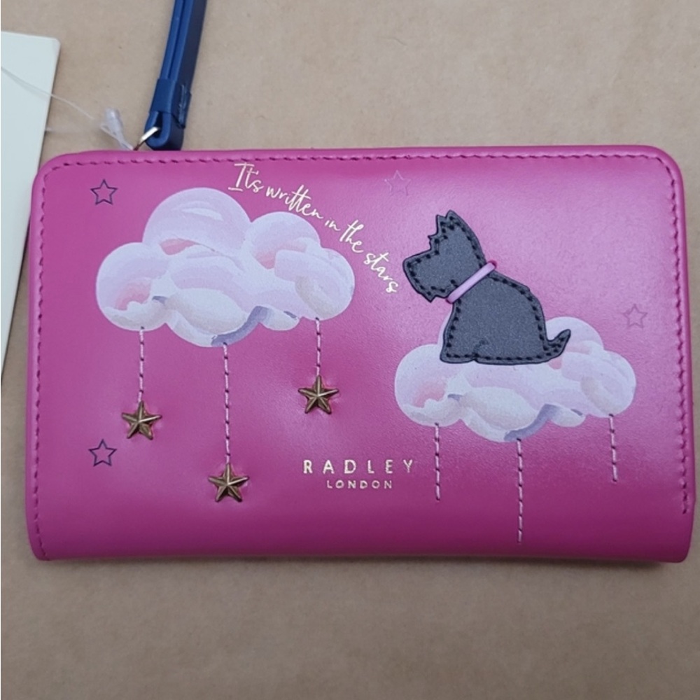 Radley London with clouds and stars Pink Wallet comes with dust cover - Picture 2 of 4